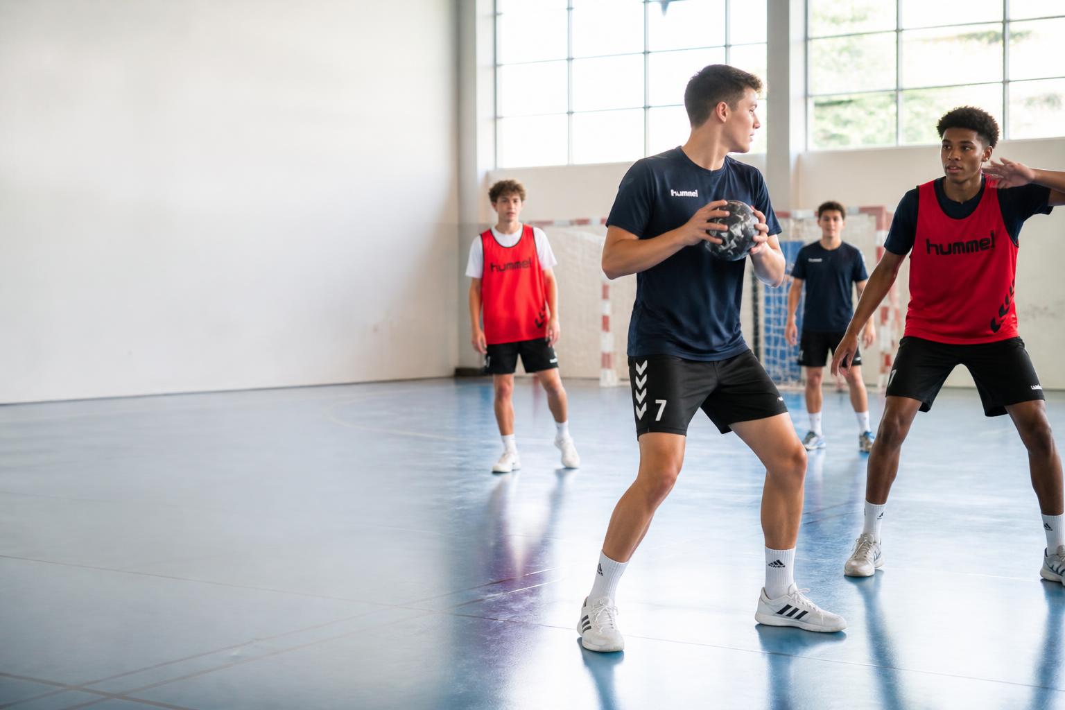 Jeunes en entraînement de handball en salle