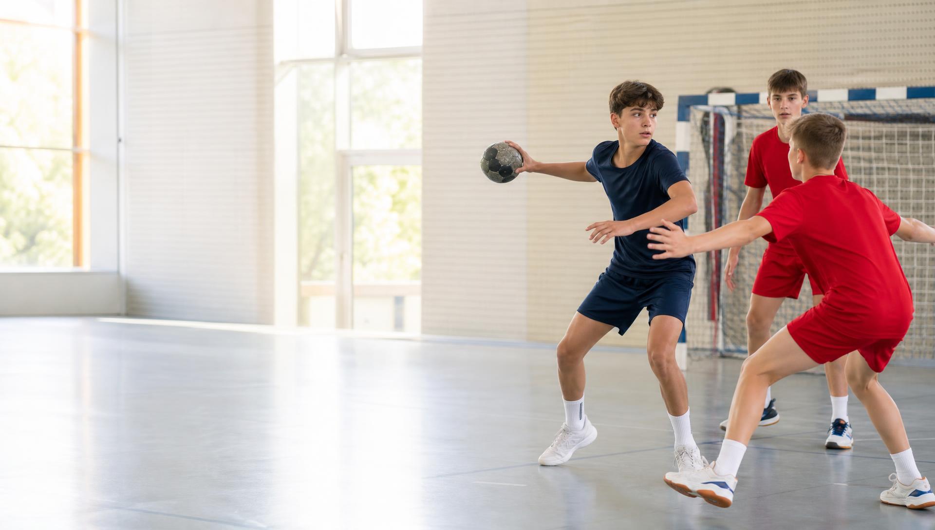 Jeunes en entraînement de handball en salle